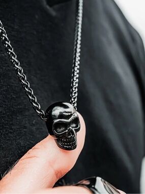 SkeletonHD Titan Skull Pendant Chain Matte Black Stainless Steel Necklace